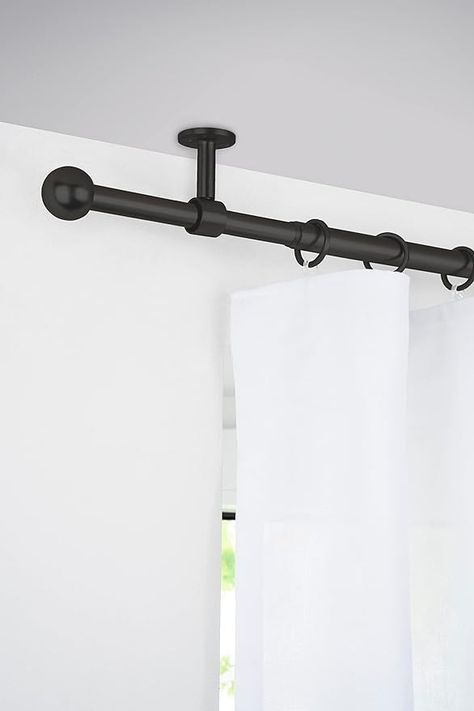 ondeco Extendable Telescopic 1-Rail Complete Curtain Pole with Ball, 16/19 mm in Various Lengths and Stainless Steel Look, for Wall and Ceiling Mounting : Amazon.de: Home & Kitchen Curtain Rods From Ceiling, Ceiling Mounted Curtain Rod, Ceiling Mounted Curtains, Ceiling Mount Curtain Rods, Ceiling Curtain Rod, Curtain Box, Sliding Glass Door Curtains, Ceiling Curtains, Industrial Ceiling