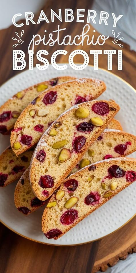 These Cranberry Pistachio Biscotti are a festive treat you won’t want to miss! With their beautiful colors and deliciously crunchy texture, they make the perfect addition to your holiday cookie platter or a lovely gift for friends and family. Cranberry Pistachio Biscotti Allrecipes, Fruit And Nut Biscotti, Sugar Cookie Biscotti, Pistachio And Cranberry Cookies, Lemon Pistachio Biscotti, Cranberry Pistachio Biscotti Recipe, Cranberry And Pistachio Biscotti, Cranberry And Pistachio Cookies, Biscotti Cranberry Pistachio