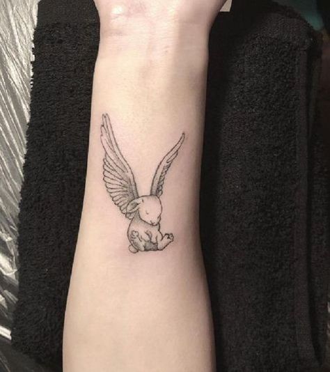 Bunny Angel Tattoo, Bunny With Angel Wings Tattoo, Bunny With Angel Wings, Traditional Tattoo Rabbit, Hase Tattoos, Playboy Bunny Tattoo, Lisa Tattoo, Anniversary Tattoo, Rip Tattoo