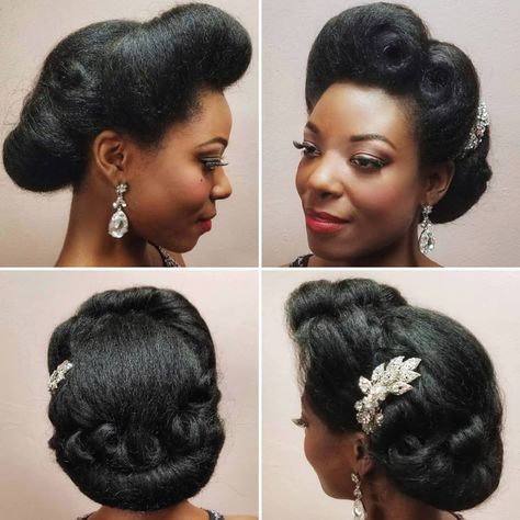 1950s Fashion Women Hairstyles, Vintage Afro Hairstyles, 40s Hairstyles Black Women, 1930s Black Women Hairstyles, Black Pinup Hairstyles, Black Pin Up Hairstyles Updo, Pin Up Black Women, Vintage Black Hairstyles, Vintage Hairstyles Black Women