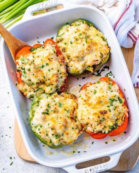 Tuna Melt Stuffed Peppers | Clean Food Crush Tuna Peppers Stuffed, Tuna Melt Stuffed Peppers, Stuffed Peppers Tuna, Bell Pepper Tuna Melt, Tuna Melt Peppers, Salmon Stuffed Bell Peppers, Tuna Stuffed Bell Peppers, Tuna Ideas, Easy Tuna Melt