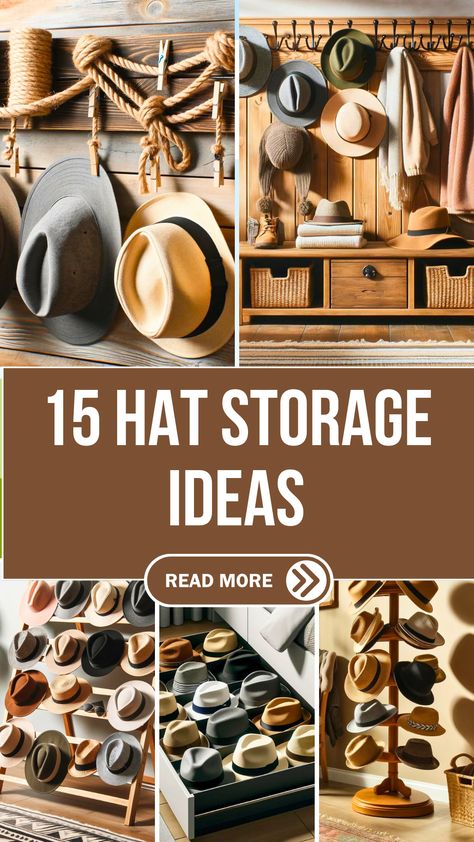 15 Hat Storage Ideas to Keep Collection Organized – The DIY Desire Diy Hat Storage, Diy Hat Display, Hat Storage Ideas, Baseball Hat Storage, Diy Hat Rack, Cowboy Hat Rack, Clever Closet, Big Boy Bedrooms, Big Basket