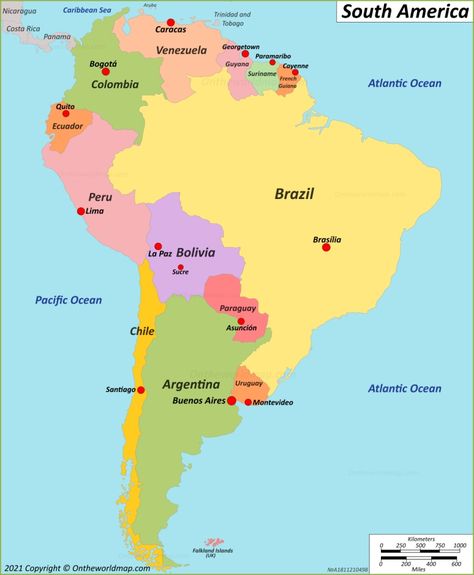 Map of South America with countries and capitals Latin America Map, South America Continent, Countries And Capitals, Central America Map, America Continent, Map Of South America, Continents And Countries, South America Map, Nouns Verbs Adjectives