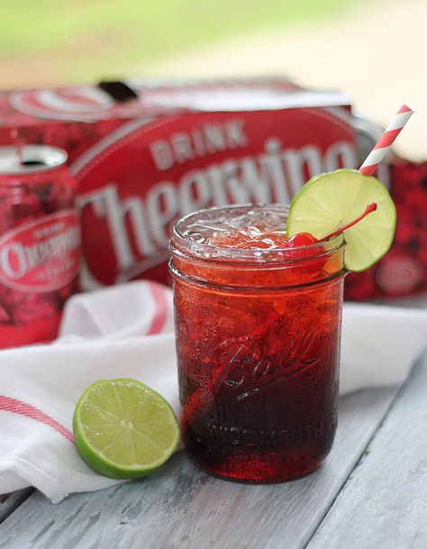 cheerwine cocktail Cheerwine Recipes, Cherry Cobbler Recipe, Bourbon Cocktail, Cherry Coke, Food Vegetarian, Tart Baking, Bourbon Cocktails, Maraschino Cherry, Lime Wedge