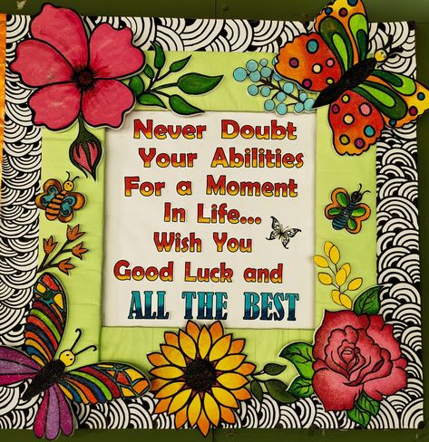 All The Best For Exams Board Decoration, Exam Board Decoration Ideas, Exam Poster, Class Board Decoration, Notice Board Decoration, School Reference, Good Luck For Exams, Soft Board Decoration, File Decoration