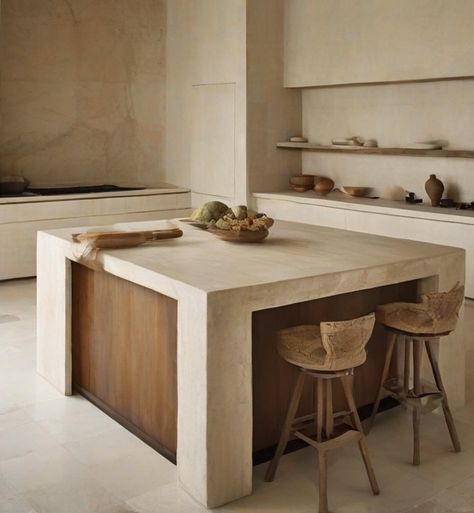 How beautiful is this space? 🤎 So nice to share a complete design with you. 🌱 The designer is @amandaibor and… I love it so🌱 I’m… | Instagram Terracotta Kitchen Walls, Terracotta Kitchen Floor, Concrete Kitchen Island, Japandi Kitchen, Rustic Kitchen Island, Rustic Kitchen Cabinets, Kitchen Colour Schemes, Concrete Kitchen, Rustic Kitchen Design