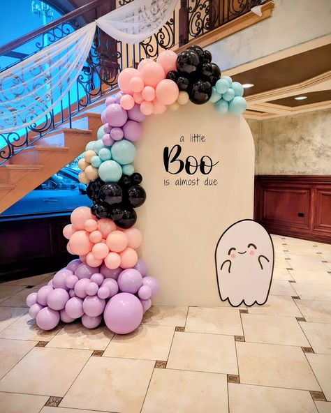 A little Boo is almost due 👻🎃 We love a Halloween themed baby shower 🧡🖤 Congrats to the parents-to-be! . . . #babyshower #halloween #halloweenparty #babydue #babyshowerideas #ghost #backdrop #photobackdrop #partydecorations #smallbusiness #supportsmallbusiness A Little Boo Is Almost Due Balloon Arch, Ghost Backdrop, A Little Boo Is Due Baby Shower Ideas, Little Boo Is Almost Due, Halloween Baby Shower Theme, Gender Party, Baby Due, Balloon Ideas, Shower Themes