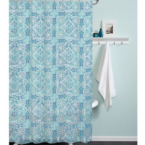 Morocco Teal Blue PEVA Vinyl Shower Curtain Teal And Grey Bathroom, Small Cozy Apartment, Teal Bathroom, Shower Curtain Ideas, Farmhouse Bathroom Ideas, Gray Bathroom Decor, Blue Shower Curtains, Cotton Shower Curtain, Bathroom Decor Luxury