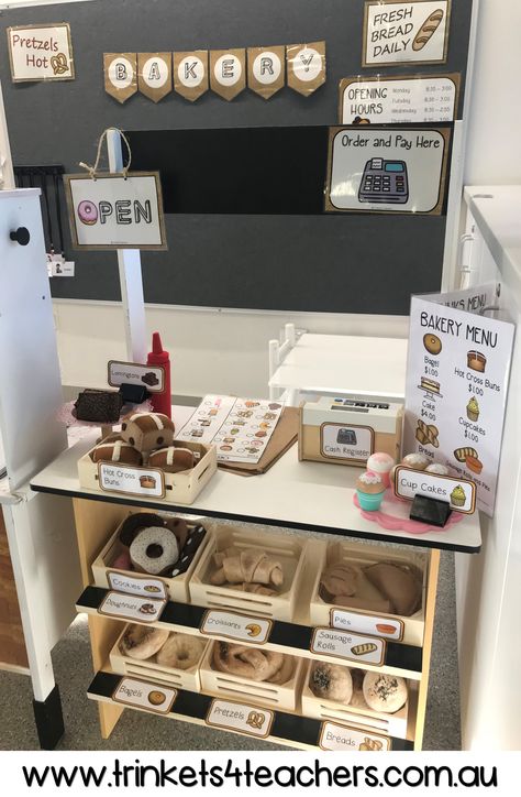 Images By Scalloway Preschool On Classroom Inspo School Pretend Play Ideas, Home Corner Preschool Pretend Play, Cafe Pretend Play, Bakery Kindergarten Ideas, Bakery Role Play, Pretend Play Cafe, Play Pretend Ideas, Home Corner Ideas Early Years Role Play, Bakery Dramatic Play Preschool