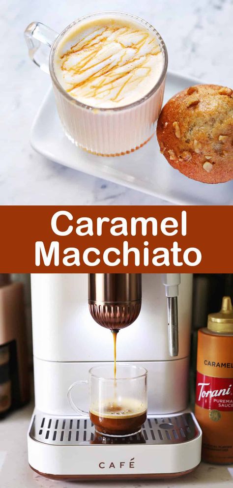 Caramel Macchiato - A Beautiful Mess Homemade Caramel Macchiato, Caramel Macchiato Starbucks, Caramel Macchiato Recipe, Macchiato Recipe, Homemade Frappuccino, Espresso At Home, Caramel Syrup, Caramel Macchiato, A Beautiful Mess