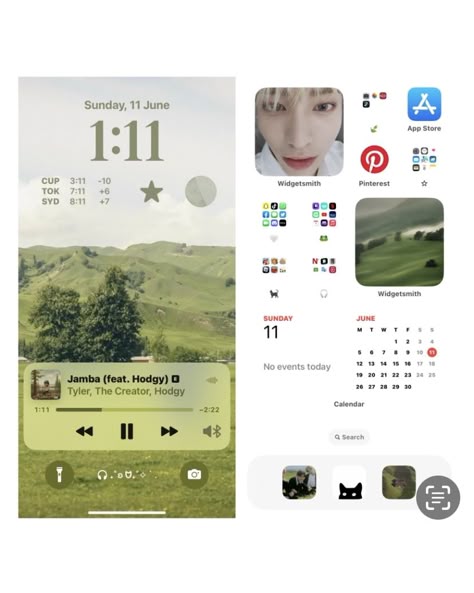 Korean Phone Layout, Korean Phone, Organize Phone, Phone Edit, Random Idea, Homescreen Idea, Lockscreen Ios, Aesthetic Widget, Ios Homescreen