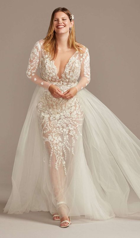 The 27 Best Plus Size Wedding Dresses of 2020 2 In 1 Wedding Dress, Illusion Wedding Dress, Plus Wedding Dresses, Wedding Dress Plus Size, Davids Bridal Wedding Dresses, Plus Size Wedding Gowns, Gaun Fashion, Pnina Tornai, A Wedding Dress