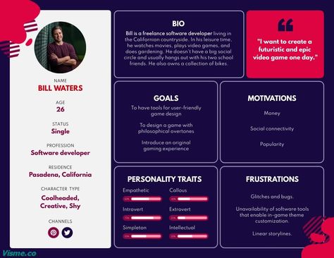 Software Developer Customer Persona Template Visme Persona Template, Customer Persona, Customer Journey Mapping, User Story, Journey Mapping, Logo Design Inspiration Branding, Effective Marketing Strategies, Software Developer, Money Games