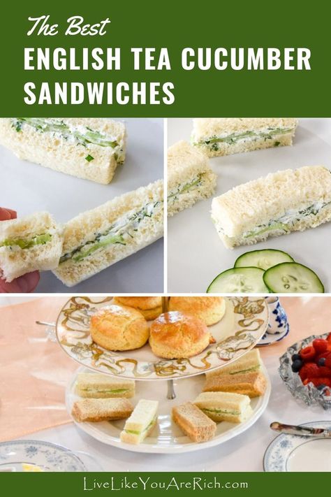 The best cucumber sandwich recipe I've had. Makes 7 regular sandwiches or 21 small crustless English Tea Cucumber Sandwiches. Recipes With English Cucumber, British Finger Sandwiches, Southern Living Cucumber Tea Sandwiches, Traditional Cucumber Tea Sandwiches, Tea Party Food Cucumber, Finger Samwhiches, Tea Time Cucumber Sandwiches, English Cucumber Sandwiches High Tea, Cumber Sandwich Recipes Tea Parties