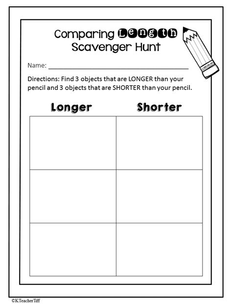 Kindergarten Measurement Activities Longer Shorter Activities, Length Kindergarten Activities, Comparing Objects Kindergarten, Longer And Shorter Activities, Compare Length Kindergarten, Measurement Scavenger Hunt, Measurement Length Activities, Comparing Length Kindergarten, Kindergarten Measurement Activities