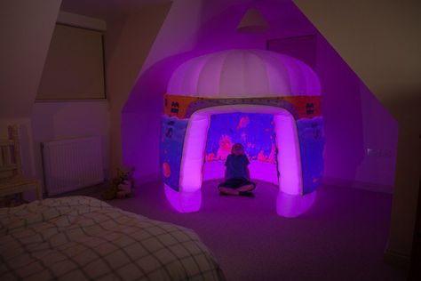 Pods inflatable sensory area for children's room Sensory Motor Activities, Swamp House, Aqua Bedrooms, Whimsy Cottage, Fine Motor Play, Pink Lights, Inside Games, Diy Sensory, Sensory Motor