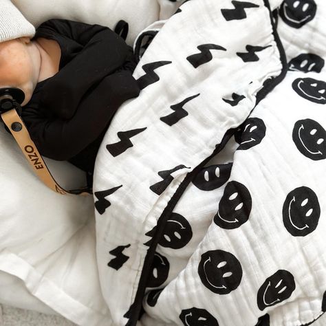 Bowie x Smiley Organic Muslin Quilt - PREORDER – Worn Wild Witchy Nursery, Muslin Quilt, Boy Nursery Bedding, Burp Clothes, Toddler Boys Room, Baby Boy Room Nursery, Baby E, Baby Fits, Stroller Blanket