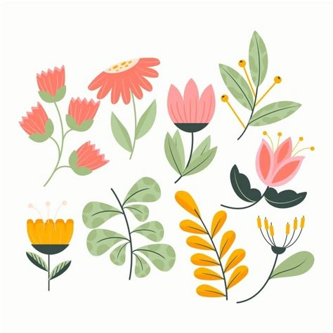 Flat flower collection | Free Vector #Freepik #freevector #flower #nature #cartoon #hand-drawn Nature Cartoon, Spring Flowers Background, Doodle Art Flowers, Easy Flower Painting, Drawing Frames, Flower Collection, Gouache Art, Floral Drawing, Flower Nature