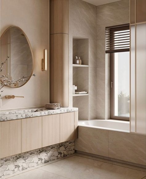 Elegant Bathroom Vanity, Curved Interior, Shower Cabinets, Black Shower Doors, Taupe Walls, Modern Home Interior, Scandinavian Bathroom, Beige Bathroom, Modern Bathrooms