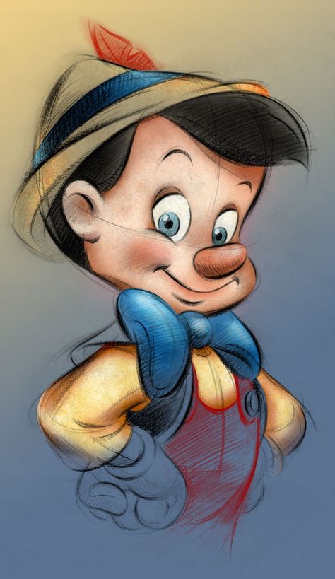 Pinnochio Drawing, Pinocchio Drawing, Sketches Disney, Pinocchio Disney, Disney Drawings Sketches, Disney Paintings, Disney Cartoon Characters, Disney Images, Disney Artwork