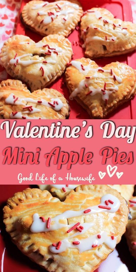 Heart Shaped Mini Apple Pies for Valentine's Day Valentine's Day Snacks For School, Kids Valentines Desserts, Valentine’s Day Recipes For Kids, Cute Valentines Day Desserts, Valentine Day Recipes Desserts, Valentine Day Treats For Kids, Valentines Day Breakfast Ideas For Him, Valentine’s Day Mini Desserts, Free Valentine’s Day Ideas