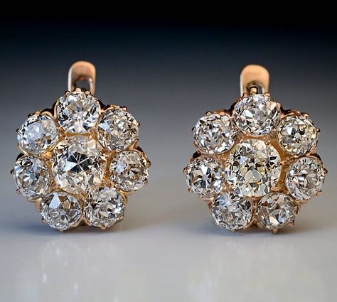 Vintage Stud Earrings, Halo Earrings, European Cut Diamonds, 925 Silver Jewelry, Flower Earrings Studs, Cluster Earrings, Flower Studs, Fine Earrings, Moissanite Diamonds