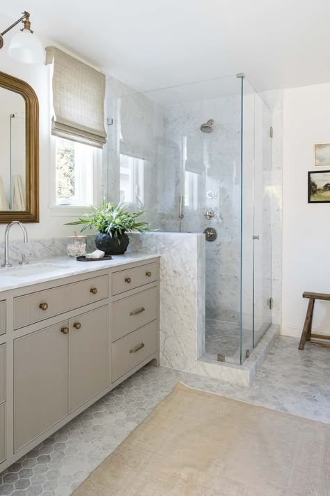 Guest Bathroom Ideas, Mindy Gayer Design, The Shade Store, Primary Bath, Cottage Renovation, Guest Bathrooms, Main Bathroom, Mosaic Flooring, Guest Bathroom