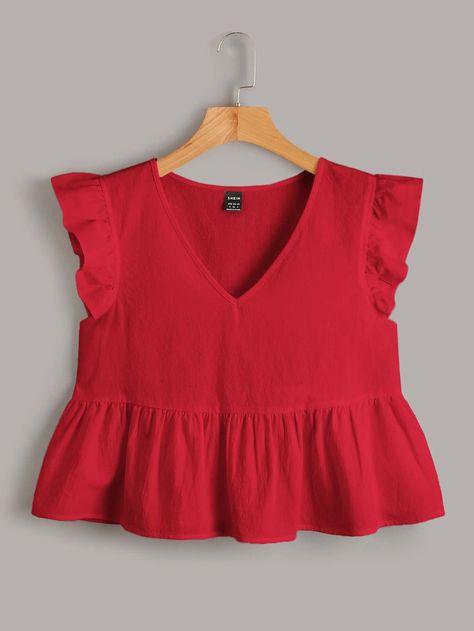 Red Ruffle Top, Preppy Tops, Cute Country Outfits, Trendy Fashion Tops, Butterfly Sleeve, Casual Summer Tops, Style Noir, Simple Trendy Outfits, Flounce Sleeve