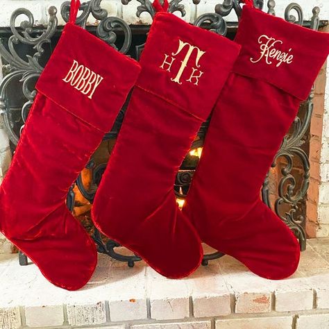 Christmas Traditional, Christmas Velvet, Monogram Stockings, Personalized Christmas Stocking, Custom Stocking, Embroidered Dress Boho, White Embroidered Dress, Boho Chic Dress, Christmas Stockings Personalized