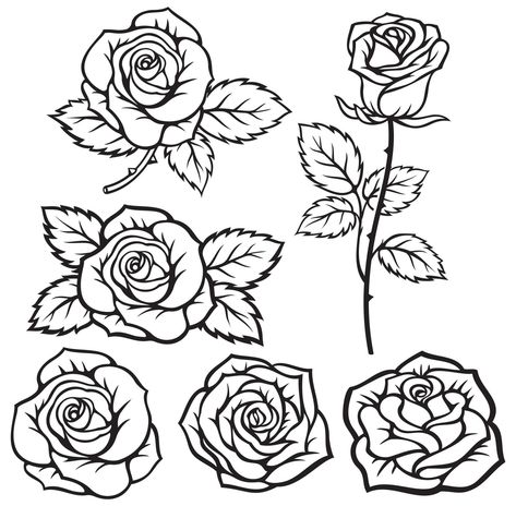 Rose silhouette vector illustrations Rosa Vector, Happy Birthday Hand Lettering, Spring Elements, Rosas Vector, Rose Silhouette, Silhouette Flower, Roses Vector, Rose Line Art, Rose Vector