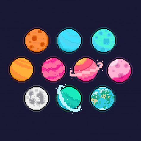 Pixel art cartoon planet icon set. | Premium Vector #Freepik #vector #character #cartoon #retro #space Space Cute Art, Pixel Space Art, Planets Pixel Art, How To Make Pixel Art, Planet Pixel Art, Pixel Art Ideas Cute, Cartoon Pixel Art, Space Pixel Art, Pixel Art Cartoon