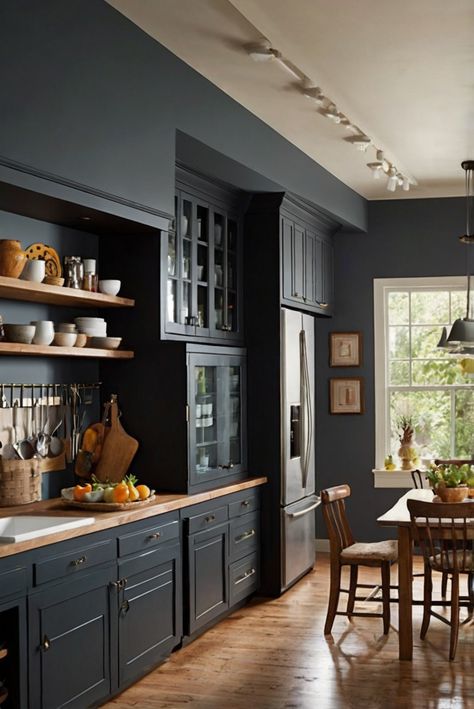 paint color schemes, interior paint ideas, kitchen paint colors, natural light paint colors Kitchen Paint Colors With Dark Cabinets, Natural Light Kitchen, Light Oak Floors, Dark Counters, Dark Paint Colors, Choosing Paint Colours, Color Combinations Paint, Wood Floor Kitchen, Choosing Paint