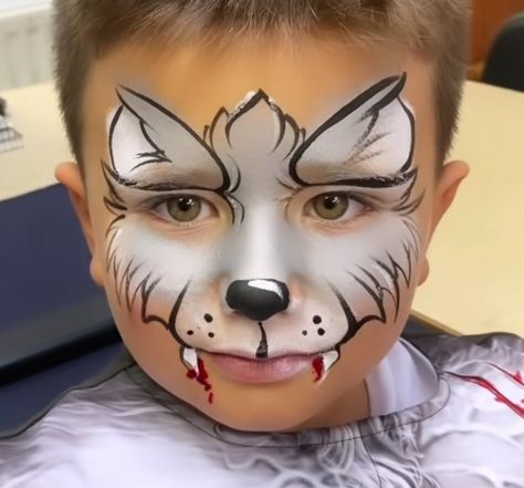 Facepainting Ideas Kids, Boys Face Painting, Deer Face Paint, Animal Face Paint, Wolf Face Paint, Dog Face Paints, Halloween Face Paint Designs, Skeleton Face Paint, Halloween Makeup For Kids