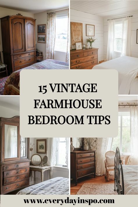 Get an old-school vintage farmhouse bedroom look with this tips guide. Bedroom With Antique Dresser, 1900 Bedroom Ideas, Bedroom With Vintage Furniture, Colonial Bedroom Ideas Early American, Guest Bedroom Vintage, Farmhouse Vintage Bedroom, Traditional Farmhouse Bedroom, French Farmhouse Bedroom Ideas, Farmhouse Bedroom Furniture Ideas