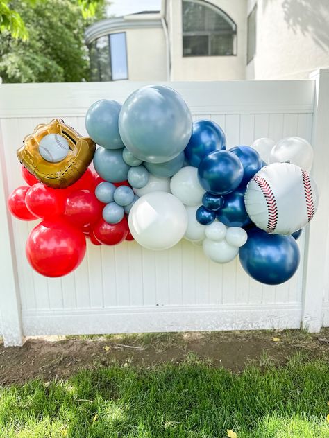 Baseball Balloon Garland, Party Decor Backdrop, First Birthday Baseball, Backdrop Balloon, Baseball Theme Birthday, Baseball First Birthday, Decor Backdrop, 50 Balloons, Dinosaur Balloons