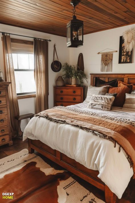 Bedroom Style Ideas, Western Bedrooms, Western Bedroom Decor, Western Rooms, Woven Wall Hangings, Western Bedroom, Bedroom Decor Lights, Bedroom Style, Room Makeover Bedroom