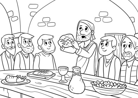 Bible Coloring Sheets, Sunday School Coloring Pages, Children's Church Crafts, At Home Activities, Preschool Bible, Bible School Crafts, Bible Study For Kids, Sunday School Activities, The Last Supper