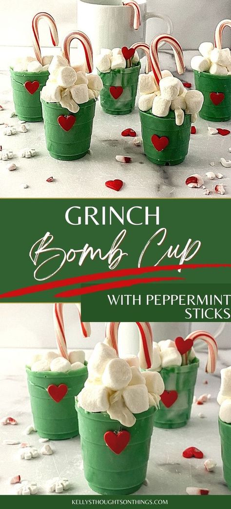 Grinch Bomb Cup Hot Chocolate Cups Diy, Hot Chocolate Ideas Gifts, Christmas Hot Cocoa Cups, Hot Cocoa Cups Diy Gifts, Hot Cocoa Cup Gift Ideas, Diy Grinch Cups, Diy Hot Chocolate Balls, Flower Pot Hot Cocoa Cup, Grinch Hot Chocolate Balls