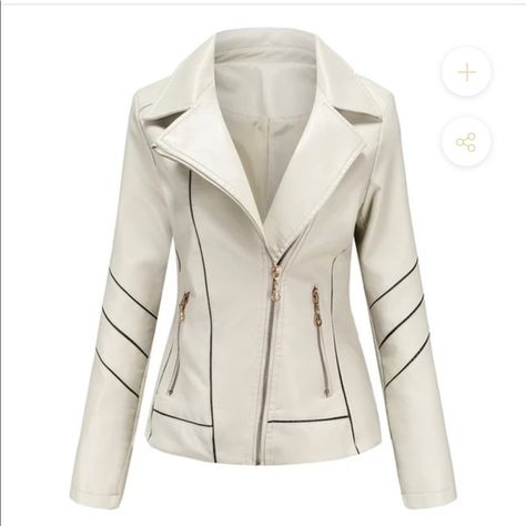 Brand New Never Worn Cream Leather Jacket Great Look And Feel Motorcycle Jacket Women, Coat Women Fashion, Streetwear Mode, Pu Leather Jacket, Motorcycle Outfit, Long Sleeves Coats, Leather Motorcycle Jacket, Fashion Streetwear, Fall Jackets