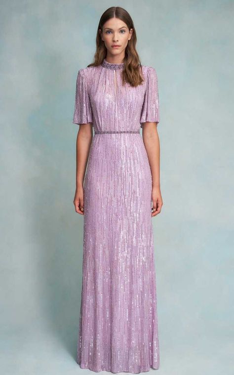 Purple Evening Gown, Jenny Packham Dresses, Bridal Room, Long Sleeve Evening Gowns, Mob Dresses, Wedding Dresses Beaded, Tulle Gown, Jenny Packham, Chiffon Gown