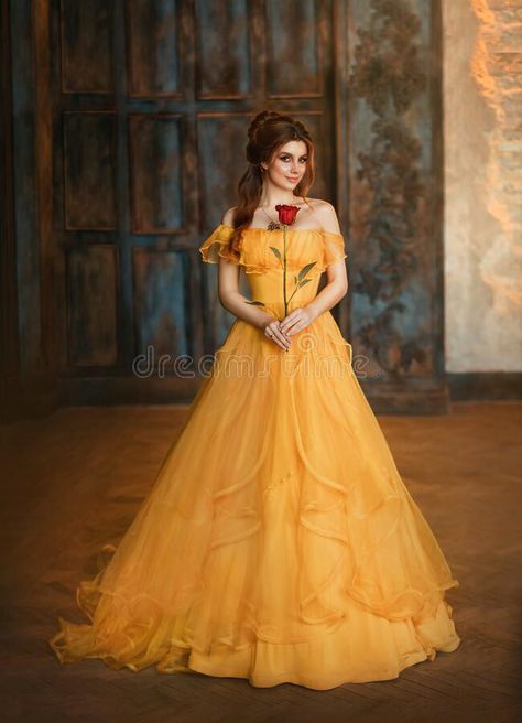 Belle Prom Dress, Yellow Ballgown, Belles Dress, Flower Red Rose, Beauty And The Beast Dress, Princess Belle Dress, Belle Gown, Beauty And Beast Wedding, Yellow Long Dress