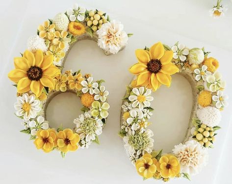 60 Number Cake, Number Cake 60th Birthday, Yellow Number Cake, Sunflower Number Cake, Number Cakes With Flowers, Flower Number Cake, 70 Cupcake Cake Number, Floral Number Cake, Girly Number Cake