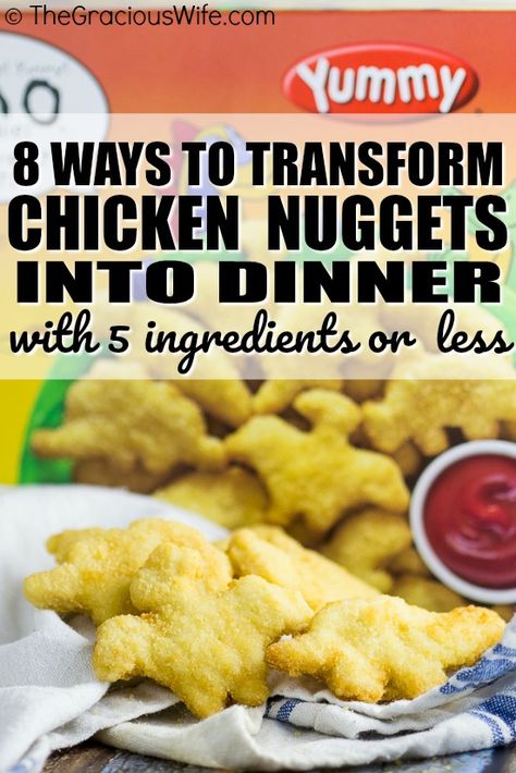 8 Ways to Transform Chicken Nuggets into Dinner in 5 Ingredients or Less - Use these 8 Ways to Transform Chicken Nuggets into Dinner in 5 Ingredients or Less with 8 different easy recipes to change up a favorite into a quick and easy family dinner. Chicken Nugget Recipes Dinners, Leftover Chicken Nuggets, Recipes Using Leftover Chicken, Recipe Using Leftover Chicken, Using Leftover Chicken, Meals To Make With Chicken, Healthy Chicken Nuggets, 5 Ingredients Or Less, Frozen Chicken Nuggets