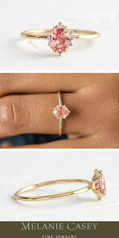 Engagement Rings Yellow, Pink Stone Engagement Rings, Ring With Halo, Cute Engagement Rings, Basket Setting, Future Engagement Rings, Beautiful Engagement Rings, Dream Engagement Rings, Loose Stones