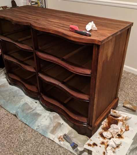 Cherry Furniture Makeover, Cherry Dresser Makeover, Dark Cherry Furniture, Dresser Natural Wood, Bleach Furniture, Wood Dressers Makeover, Cherry Wood Dresser, Cherry Wood Bedroom, Refurbish Ideas