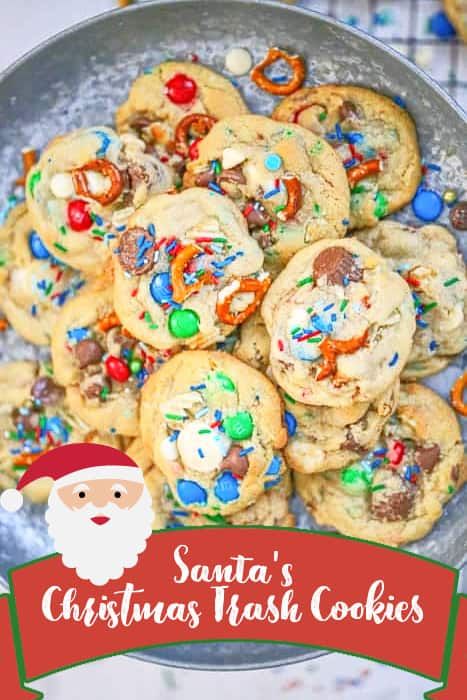 Santa's Christmas Trash Cookies Trash Can Cookies, Creative Christmas Appetizers, Cookie Station, Trash Cookies, Christmas Trash, Cookies With Santa, Santa Cookie Tray, Make Ahead Christmas Appetizers, Best Vegan Cookies