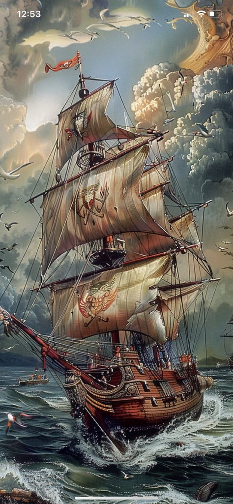 Pirate Ship Painting, Ghost Ship Art, Pirate Ship Tattoos, Pirate Ship Art, Navi A Vela, Old Sailing Ships, Lighthouse Pictures, Ghost Ship, Ship Paintings