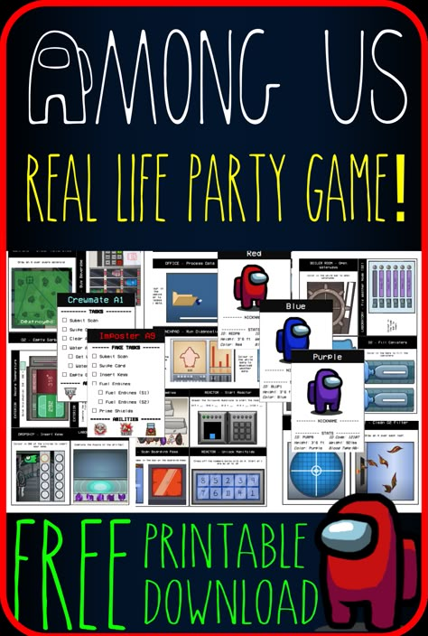 Among Us Game In Real Life Tasks, Among Us Birthday Party Games, Among Us Birthday Party, Among Us Party, Among Us Birthday, Youth Groups, Free Printable Games, Video Games Birthday, Video Game Party