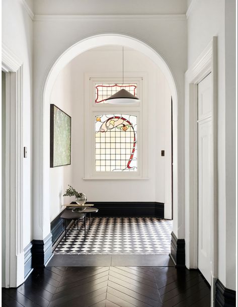 From Unliveable To Unbelievable! Leadlight Windows, Edwardian House, Hallway Designs, Hallway Design, Stained Glass Decor, Melbourne House, Hall Design, Australian Homes, World Of Interiors