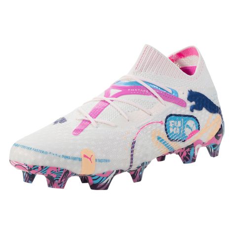 Puma Future 7 Ultimate FG/AG Firm Ground Soccer Cleat White/Luminous Blue/Poison Pink/Fizzy Melon/Bluemazing. Turn the volume up. Way up. Designed for those who create something out of nothing, the Puma Future 7 Ultimate is built different. Listen closely: the FUTURE starts now with you, the playmaker, the difference marker. The FUZIONFIT360 upper dynamically adapts to the shape of your foot, enabling you to cove and create without constraints. FIT: FUZIONFIT360 upper combined PWRPRINT, PWRTAPE, Puma Cleats, Best Soccer Shoes, Built Different, Soccer Shoes, Soccer Cleats, Football Boots, Christmas List, Cute Shoes, 360 Degree